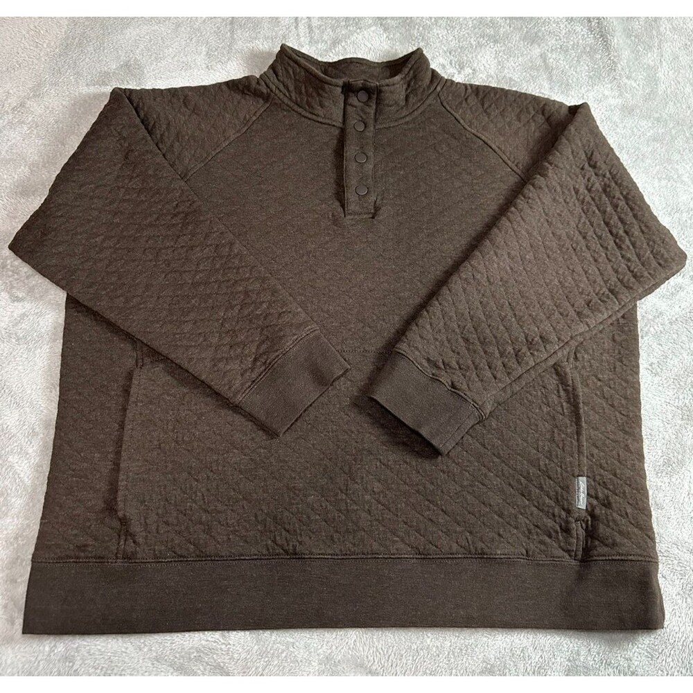 Eddie Bauer 1/4 Snap Pullover Sweatshirt Men's XL Brown Quilted Mock Neck